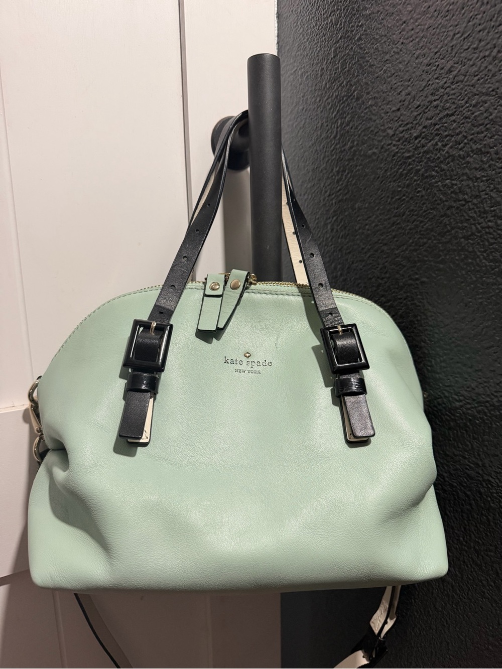 kate spade Mint Green Leather Shoulder Bag with Black Straps